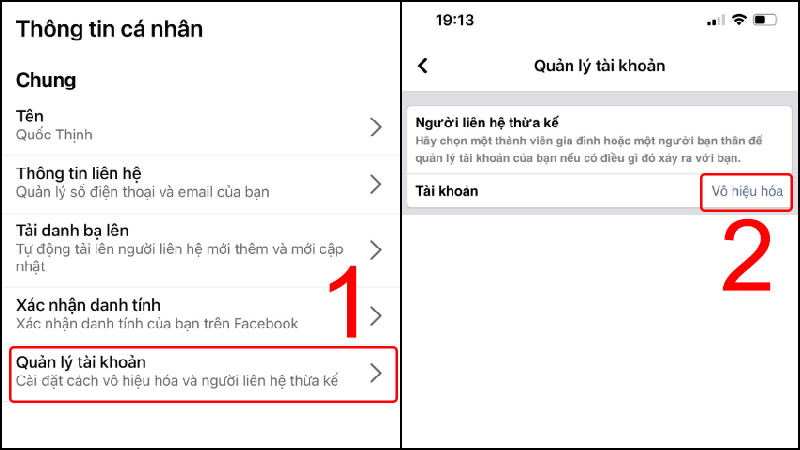 Vô hiệu hóa trong quản lý tài khoản 